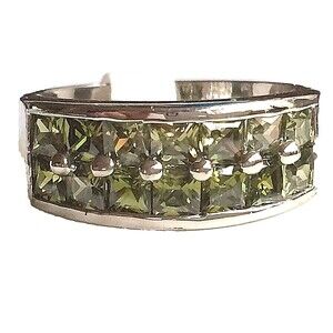 Vtg Silver Green Cubic Zirconia Anniversary Ring Size 8 Simulated Peridot Plated